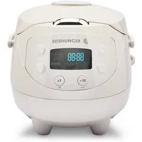 Reishunger Reiskocher - Digitaler Mini Reiskocher, 350 W, Dämpfeinsatz, Messbecher, Reislöffel, Timer- und Warmhaltefunktion