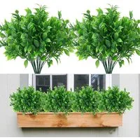Kunstblumenstrauß 5er Set künstliche Pflanzen, grüne Blätter, wetterfest, FOUORTUNATE-BEE, Künstliche Balkonpflanzen, üppig & wiederverwendbar, Deko