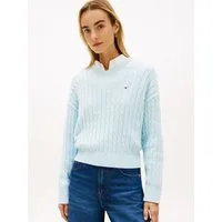 Tommy Hilfiger Strickpullover CO CABLE MID GG RLX LS V-NK SWT mit Zopfmuster