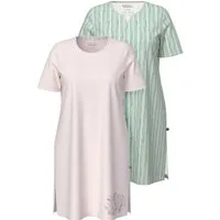 Ulla Popken Bigshirt Bigshirts 2er-Pack Streifen/Hase Rundhals Halbarm