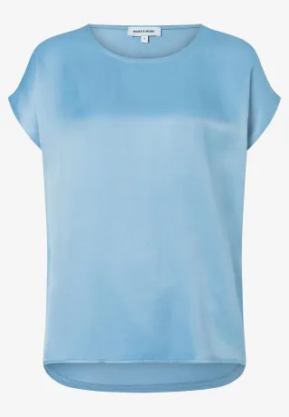 MORE & MORE - Shirt mit Satinfront blau - Gr. - 36