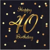 Festivalartikel Papierserviette Servietten 40 Geburtstag Schwarz Gold 33x33cm 20 Stk Elegant, (1 St)