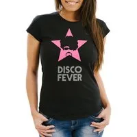 MoonWorks Print-Shirt Damen T-Shirt Retro Disco Party Fever Slim Fit mit Print
