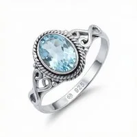 mantraroma Silberring BAGHIMI oval aus 925 Silber mit blau Topas (Ring mit Schmuckbeutel), Damenring aus 925er Silber