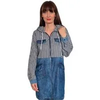 Gio Milano Blusenjacke G28-9102, in Jeansoptik und Strassbesatz 2 Wege Reißverschluss, gestreift, mit Taschen