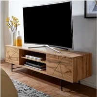 FINEBUY Lowboard FB76449 TV-Board Kommode 160cm MDF Eiche Dekor Design mit 2 Türen (Holz Eiche-Dekor 160x45x40 cm mit zwei Türen), TV-Kommode Hoch, Fernsehtisch, TV-Schrank Modern