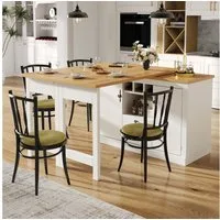 Flieks Kücheninsel mit 360° drehbarer und klappbarer Esstisch, (Holzoptik Tischplatte Tiefe 40-80cm, Längenverstellbar 120-180cm), ausziehbarer Esstisch & Mehrzweckschrank mit Schubladen und Weinregal