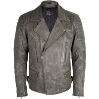 MDM Motorradjacke Retro Motorradjacke Biker Lederjacke im Vintage Stil Mit Protektoren an Schulter, Ellenbogen und Rücken