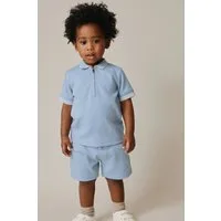 Next Shirt & Shorts Kurzarm-Polohemd mit Reißverschluss und Shorts (2-tlg)