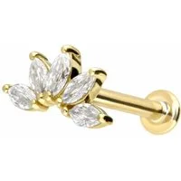 PIERCINGLINE Piercing-Set 14 Karat Gold Labret mit Push Fit MOISSANIT-LOTUSBLÜTE (Labrets, 1-tlg)