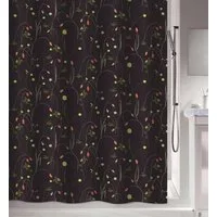 spirella Duschvorhang CONTRASTE, Textil-Duschvorhang, 100% Polyester, wasserabweisend, Anti-Schimmel-Effekt, waschbar 40°, florales Motiv, Farbe schwarz-bunt, Größe 180 x 200 cm
