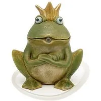 finehomegarden Teichfigur Wasserspeier Frosch mit Krone und Pumpe grün Steinzeug Wasserspiel, (1-St), 15x12cm H18cm cm Miniteich, Wasserschale, Terrasse & Balkon