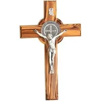 Kassis Geschenkartikel Wanddekoobjekt St. Benedikt Kreuz zum Aufhängen Wandkreuz Kruzifix aus Olivenholz, handgefertigt in Bethlehem, Geschenk zu religiösen Anlässen