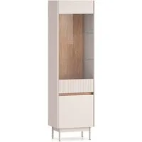 Lomadox Vitrine DINAR-131 kaschmir matt Eiche Dekor 55 cm breit Metallfüße grifflos Rillenoptik