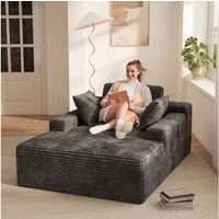 Blishom Schlafsofa Chaiselongue Relax-Liegesofa aus Cord mit 3 Kissen, 150 × 102 × 61 cm, hochdichter Schaumstoff, formstabil mit seitentasche