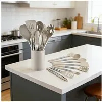 OKWISH Kochbesteck-Set 12er Küchenhelfer Set Kochgeschirr (Kochset Antihaft Hitzebeständig mit Utensilienhalter und Aufhängeloch, 12-tlg., Silikon, Kochbesteck, Kochutensilien), Spülmaschinengeeignet für Kochen Braten Schöpfen Mischen und Backen