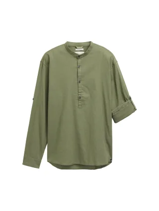 Denim Tom Tailor - Relaxed Fit Tunika Hemd mit Leinenanteil tree moss green - Gr. - M