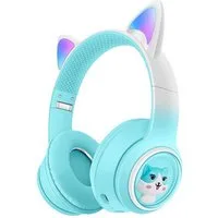 KINSI Over-Ear-Kopfhörer, kabellose Kopfhörer, leuchtende Katzenohren Kinder-Kopfhörer (bluetooth, Drahtloses Bluetooth, Farbige LEDs, eingebautes Mikrofon, FM)