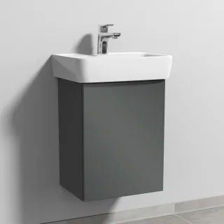 Sanipa 3way Waschtischunterbau zu Geberit Renova Plan Waschtisch mit 1 Tür, Anthrazit-Glanz SF87179