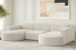 Wohnlandschaft U-Form Sofa PALMA in Stoff Ascot Beige