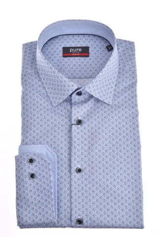 pure - PURE- City Hemd slim fit Langarm blau - Gr. - M