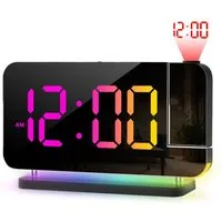 Tekoo Radiowecker LED Projektionswecker mit RGB-Spiegel & Dual-USB Automatische Helligkeitsanpassung, Speicherfunktion bei Stromausfall