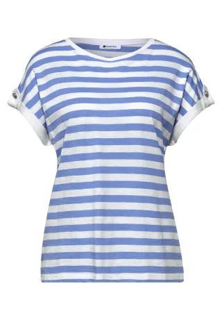 Street One - T-Shirt mit Rundhals und Knopfdetail drift blue - Gr. - 42
