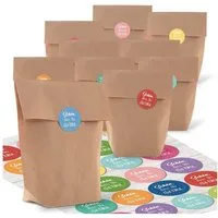 Logbuch-Verlag Aufkleber 24 teiliges Set - kleine braune Kraftpapiertüten + blau türkise Schön