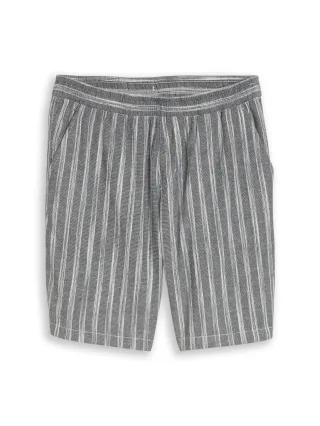Denim Tom Tailor - TTRELAXED Shorts mit Leinenanteil black greyish stripe - Gr. - S