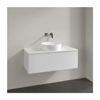 Villeroy und Boch Antao Waschtisch-Unterschrank L31110GF mit Beleuchtung, 1 Auszug, 1000 x 360 x 500 mm, Front mit Struktur, Glossy White Lacquer / Glossy White Lacquer
