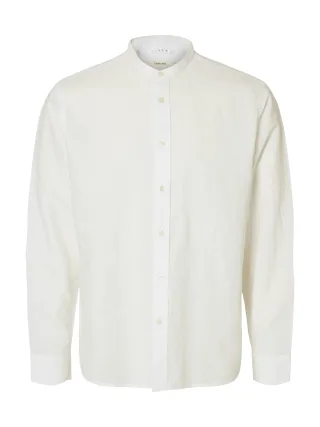 SELECTED MEN - SLMREGCLAY LINENBLEND LS SHIRT BAND NOOS Bright White - Gr. - XXL