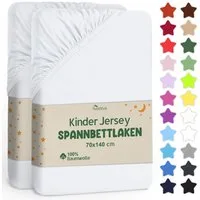 NatureMark Spannbettlaken Jersey Spannbetttuch, 100% Baumwolle, Gummizug: rundum, (2 Stück), Kinder Spannbetttuch, für Baby-/Kinderbett, 70x140 cm, Weiß