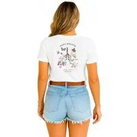 Banco T-Shirt Damen mit Rückendruck „Deep Breath“ – Blumen & Schmetterlinge Unifarben