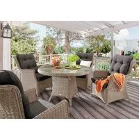 Destiny Garten-Essgruppe CASA LUNA 4 Se + Tisch Ø 120x75cm, vintage weiß, (Set, 13-tlg., 4 Sessel inkl. Polster, 1 Tisch mit aufgelegter Glasplatte), Aluminium, Polyrattan