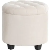 SONGMICS Sitzhocker rund, Fußhocker mit Stauraum, Schminkhocker mit Füßen, bis 150 kg belastbar, für Wohnzimmer Schlafzimmer,45 x 45 x 44,5 cm