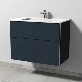 Sanipa 3way Keramik-Set Design Keramik-Waschtisch und Unterbau mit 2 Auszügen, Marine-Matt BP4801R