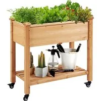 Yaheetech Hochbeet aus Spießtannenholz, Pflanzkasten Blumenkübel mit 4 Rollen & 1 offenem Ablagefach
