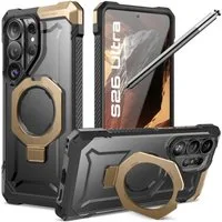 Supcase Handyhülle UB Grip Mag Magnetring-Case für Samsung Galaxy S26 Ultra Schwarz Braun 6,9 Zoll, Staubschutzkappen schützen die Anschlüsse im Alltag zusätzlich