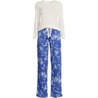 Pyjama-Set mit Flanellhose, Damen,  Weiß, Baumwolle/Baumwoll-Mischung/Viskose-Mischung, by Lands' End