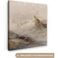 OneMillionCanvasses® Leinwandbild Berglandschaft - Nebel - Pinselstriche, Fotodruck (1 St), Wandbild, Deko Schlafzimmer Wohnzimmer Flur 20x20 cm