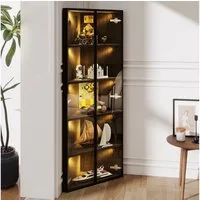 STILVORA Vitrine glas LED Eckvitrine Weinschrank mit integriertem Lichtband Schwarz (Packung, 1-St., mit Eckelement mit Türen –Eckschrank,Bücherregal, Weinschrank) Staubgeschützte Glasvitrine mit integrierten Lichtleisten.
