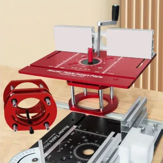 Woodworking Flip Plate Router Lift Set with Metric Inch Stroke Scale Aluminum Alloy Router Table Inset Plate with Miter