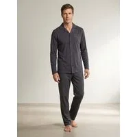 Henry Terre Pyjama Pyjama Set Langarm - Kent Oberteil uni Hose gemustert