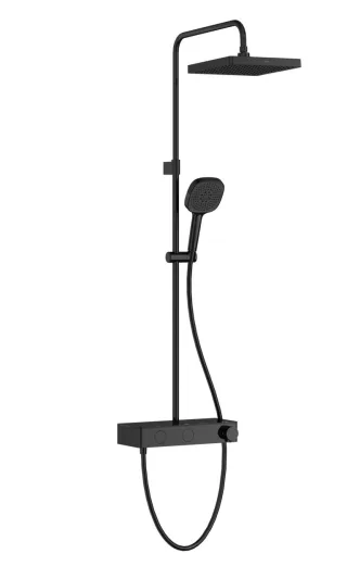 VitrA Core Square Thermostat-Duschsystem mit Kopf- und Handbrause Schwarz Hochglanz,A4731239EXP A4731239EXP