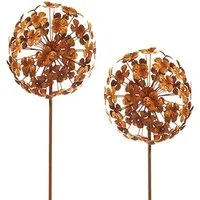Kobolo Gartenstecker Dekostecker rusty flower ball im 2er Set H 110 cm (aus Metall)