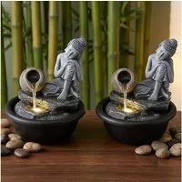 GLOBO LIGHTING Zimmerbrunnen, 2x Buddha Zimmerbrunnen Wasserfall Springbrunnen Deko LED H 19 cm