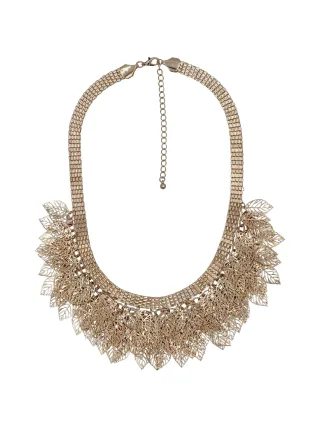 Steuer Modeschmuck Collierkette Metall Metallcollier mit vielen Blättern goldfarben