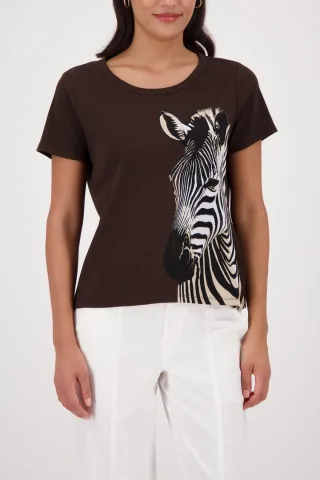 monari - T-Shirt mit Zebra-Print dark chocolate - Gr. - 40