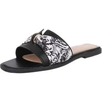 Ital-Design Stylische Damen Slipper mit Goldakzent für den Sommer Pantolette (89542760) Blockabsatz Pantoletten in Schwarz