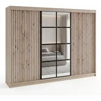 A&J MöbelLand GmbH Schiebetürenschrank NORIVO 200 cm mit 3D-Lamellen und Spiegelfront (TOP ANGEBOT! Geräumiger Schrank mit einer Breite von 200 cm ideal zur Aufbewahrung von Kleidung und Accessoires. Wählen Sie das ideale Modell für Ihr Schlafzimmer!